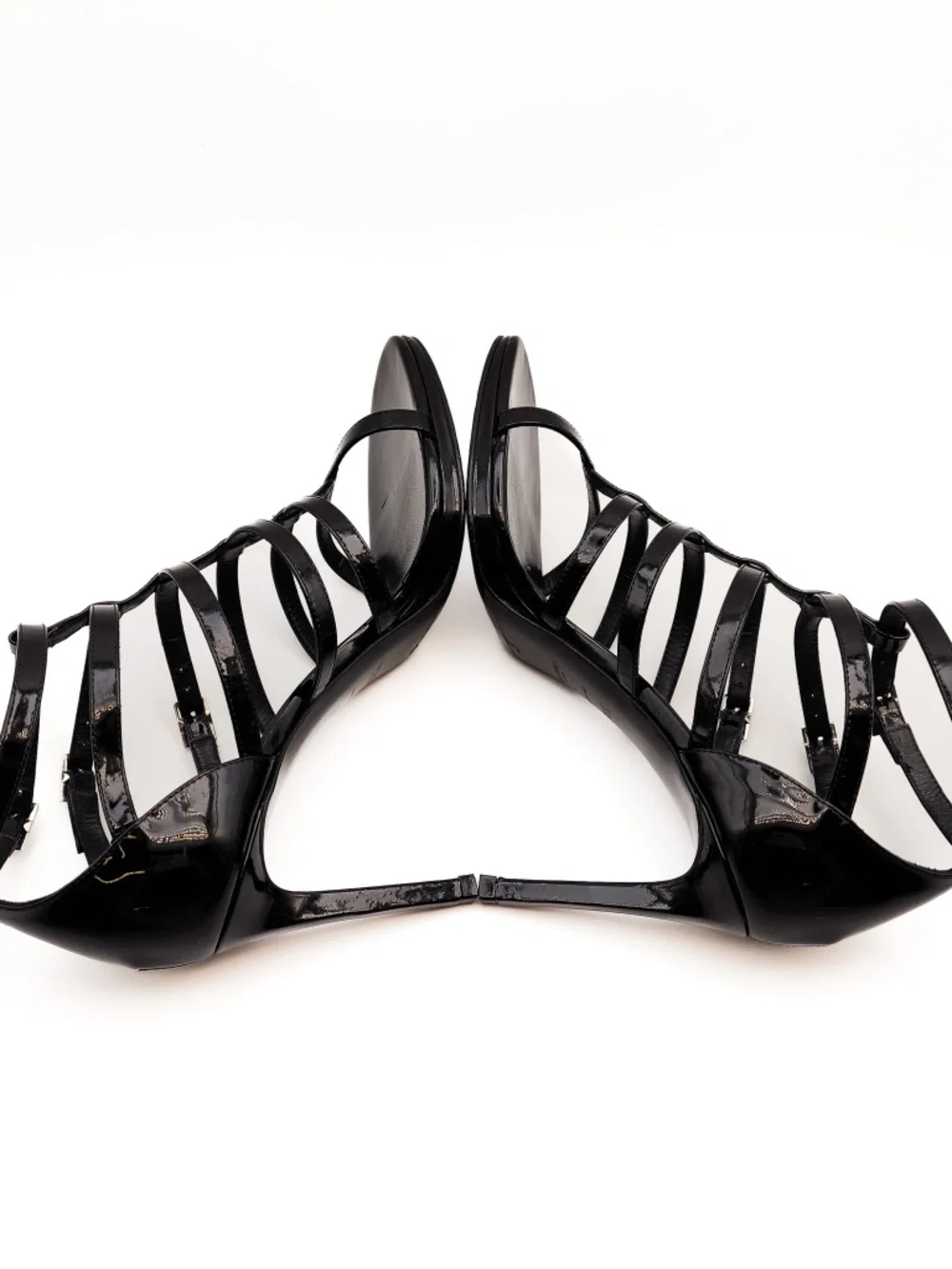 Saint Laurent Strappy Buckle Black Patent Leather Heels EU 37.5